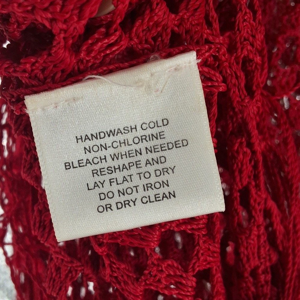 Vintage Y2K Faded Glory Red Crochet Knit Fringe Poncho Shawl Boho Festival OS - Picture 5 of 5